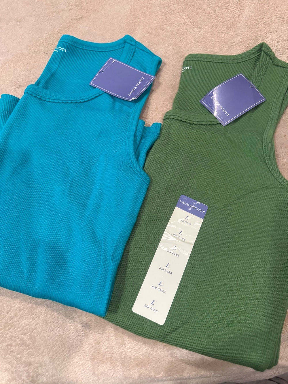 Laura Scott Ribbed Tank Tops — Teal and Olive